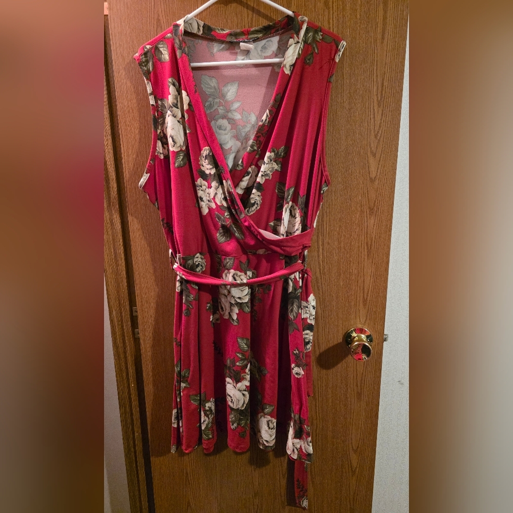 Floral Red Wrap Mini Dress Size 3X